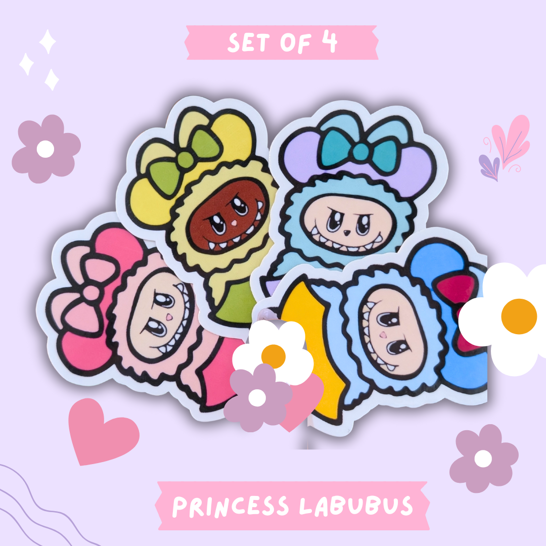 Labubu Princess Disney Sticker Set – Set of 4 Magical Beauties