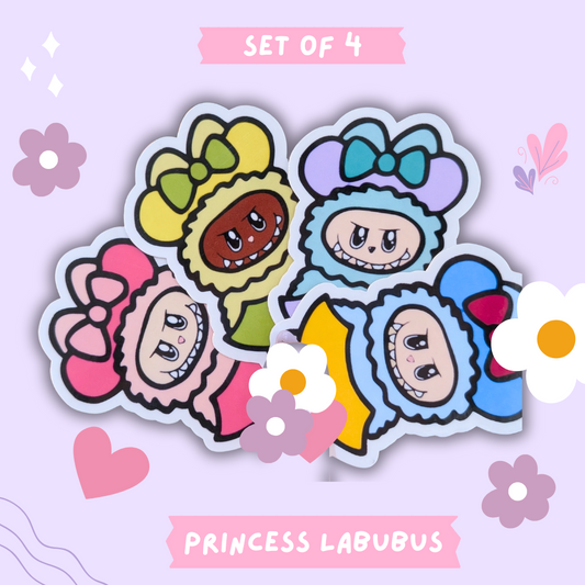 Labubu Princess Disney Sticker Set – Set of 4 Magical Beauties