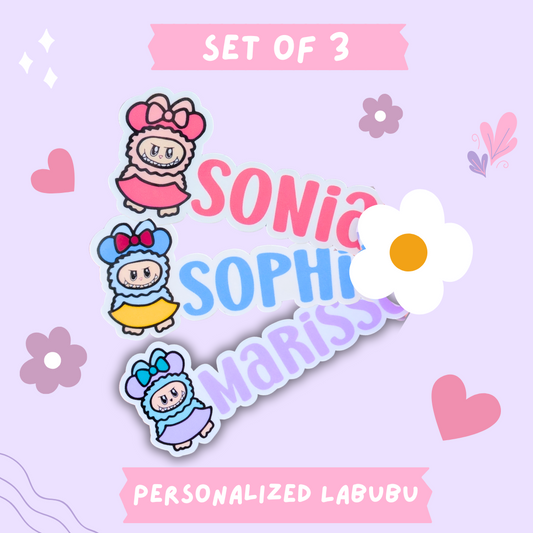 Personalized Labubu Princess Disney Sticker Set – Set of 3 Magical Beauties