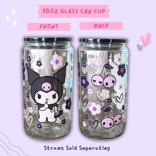 Kuromi Glass Can Cup – 16oz of Kawaii Joy!